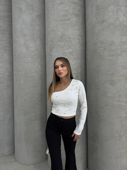 AURELA One Shoulder Oberteil mit Perlen