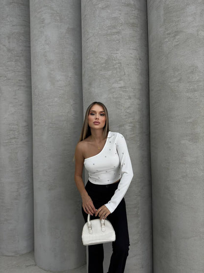 AURELA One Shoulder Oberteil mit Perlen